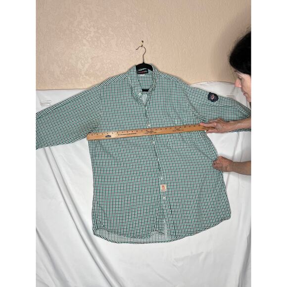 Bocomal size Xl-long shirt button down blue/green plaid flame resistant workwear - Picture 3 of 8